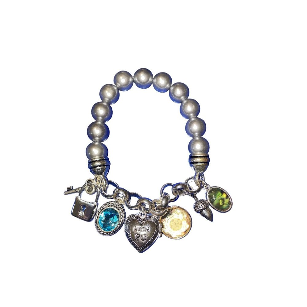 2008 Avon President Club Recognition Bracelet Stretch Charms Acorn Pave 7.5"